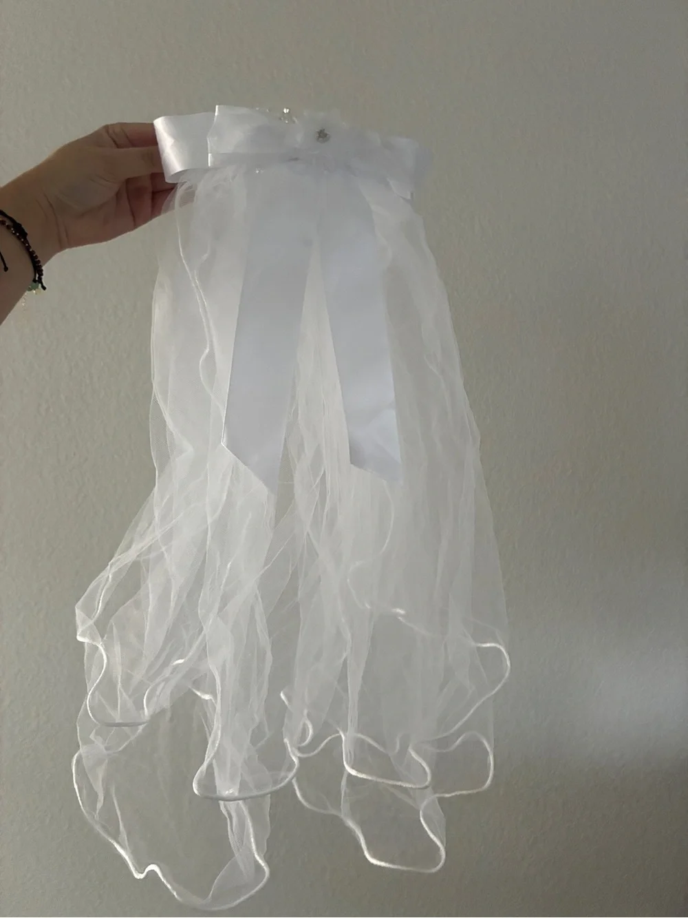 First Communion Veil Tiara Rhinestone Crown White Veil Headpiece Girls